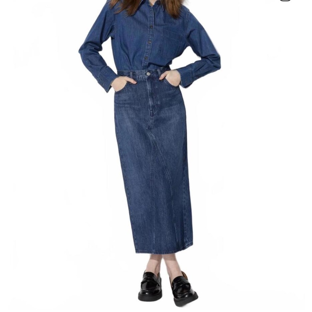 Uniqlo Denim Panel Midi Skirt Back Slit